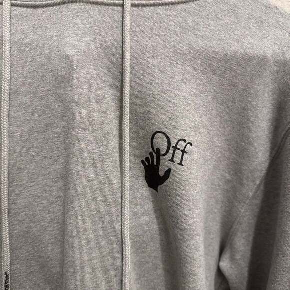 Off-White Grey Cropped Hoodie with Black Hand Logo and Tags - Size M - Picture 3 of 5